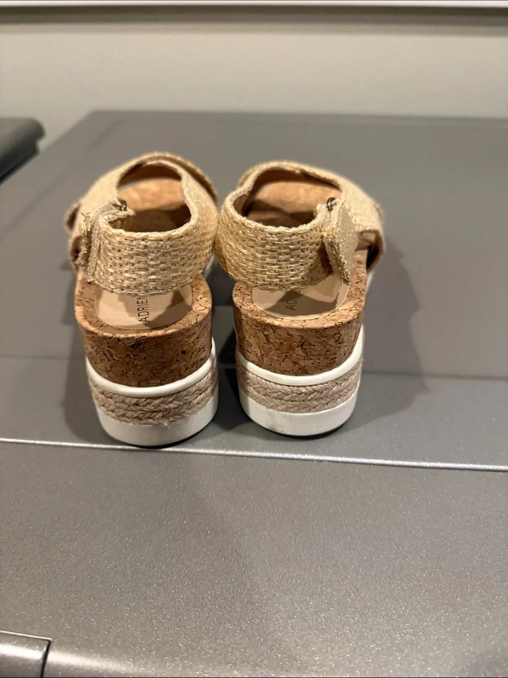 Adrienne Vittadini Gold Woven Cork Wedge Sandals